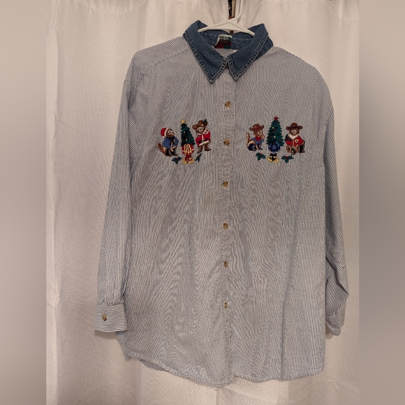 Vintage Pinstripe & Demin women's plus size button down - Picture 1 of 4